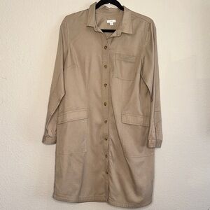 J. Jill Tan Button-Front Midi Shirt Dress with Pockets